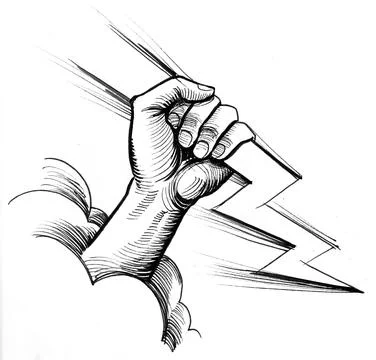 Hand with lightning Illustrazione stock