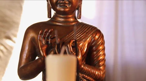 Hand lights candle, tilt up on Buda Stock Footage 40776632