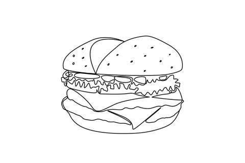 Hand line drawing of a burger. Continuous line illustration. Stock Illustration
