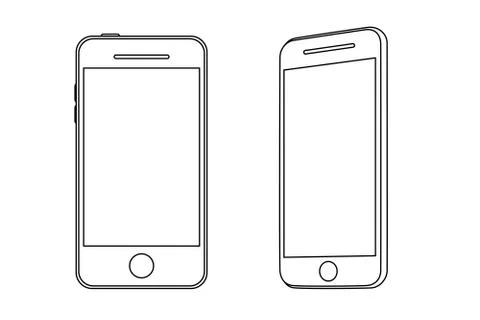 Hand line drawing of a smartphone. Front and side view. Illustrazione stock