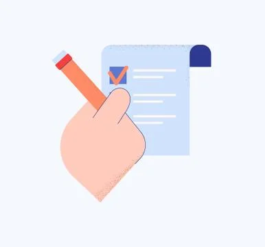Hand with list in questionnaire. Right choosing answer in social statistical Stock Illustration