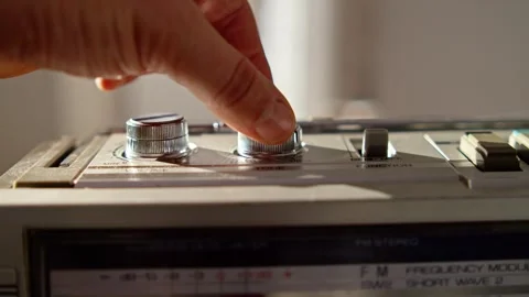 Hand Loading Cassette Tape Pressing Play On Vintage Boombox Stock Footage 330092246