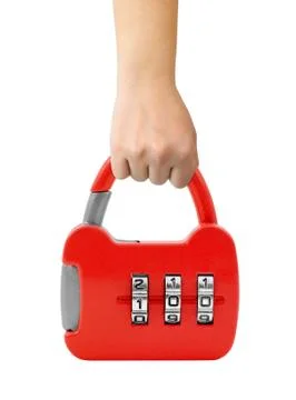 Hand with lock like a handbag Stock Photos