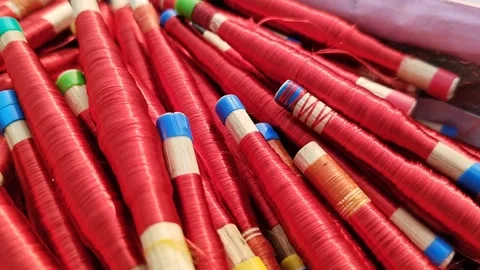 Hand loom silk thread spindle for shuttle tool famous name Thai Silk and Ree Stock Footage 234933548