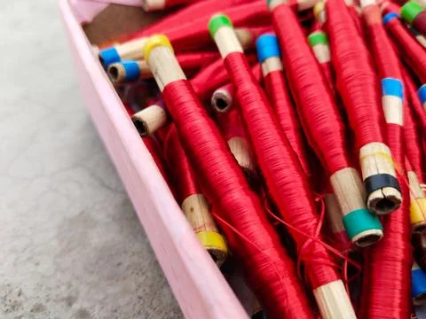 Hand loom silk thread spindle for shuttle tool. famous name Thai Silk and Ree Stock Photos