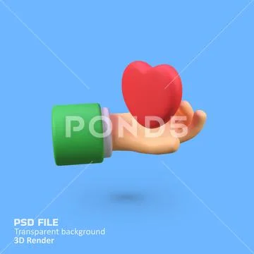 Hand with love isolated 3d render icon illustration PSD Template
