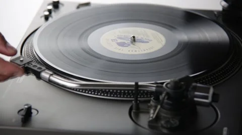 A Hand Lowers Needle Onto Record And Starts Play Turntable Stock Footage 48955690