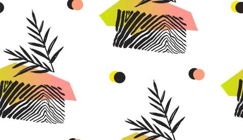 Hand made abstract summer exotic jungle plant tropical palm leaves seamless Stock Illustration