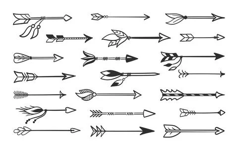 Hand made arrows for bow set. Contour black weapons indian tribes tribal natives Stock Illustration