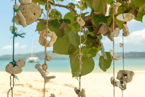 Hand-made articles from the hanging shells Stock Photos