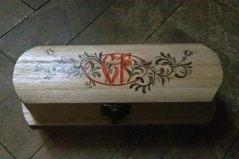 Hand made box with initials CF Stock Photos