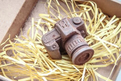 Hand made chocolate camera Stock Photos