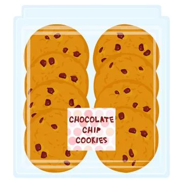 Hand made Chocolate chip cookie, Freshly baked in transparent plastic box pac Stock Illustration