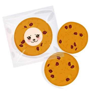 Hand made Chocolate chip cookie, Freshly baked Four cookies in transparent pl Stock Illustration