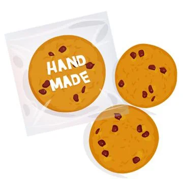 Hand made Chocolate chip cookie, Freshly baked Four cookies in transparent pl Stock Illustration