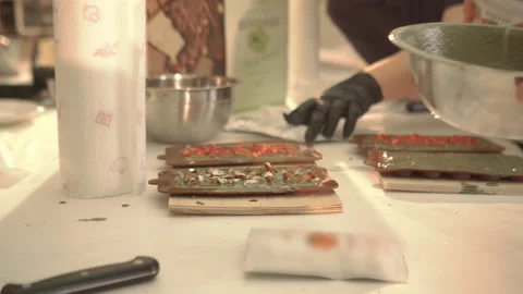 Hand made chocolate masterclass of professional chocolatier preparing chocolate Stock Footage 205027863