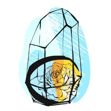 Hand made creative geometric background with floral elements,terrarium and Stockillustratie