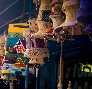 Hand made decorative items on display at a flea market 写真素材
