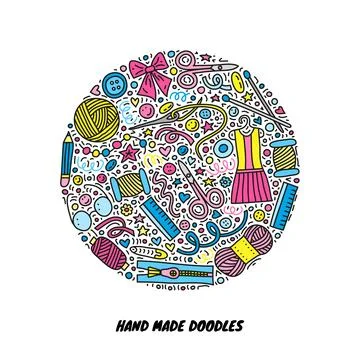 Hand made doodles in circle. Stock Illustration