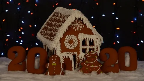 The hand-made eatable gingerbread house, 2020 inscription Video stock 112926151