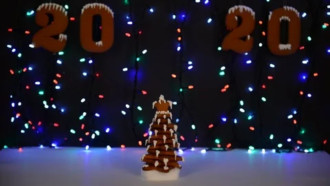 The hand-made eatable gingerbread New Year tree, 2020 inscription Video stock 113948622