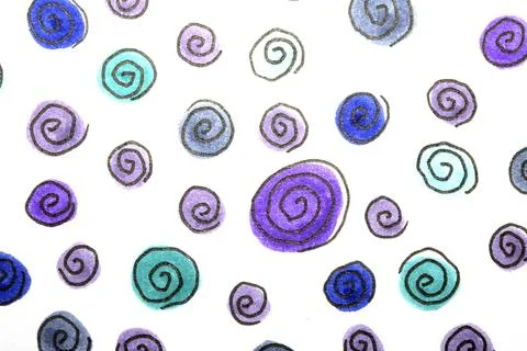 Hand Made Felt Tip Pen Doodle Scribble With Circles Dots and Swirls in Blue.. 스톡 일러스트