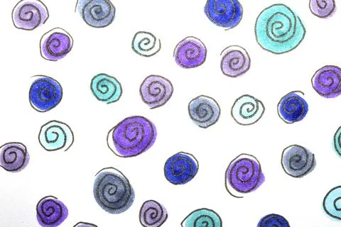 Hand Made Felt Tip Pen Doodle Scribble With Circles Dots and Swirls in Blue.. 스톡 일러스트