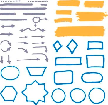 Hand made figures with arrows, circles, rectangles and stars. Stock Illustration