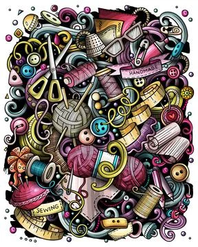 Hand Made hand drawn raster doodles illustration. Handmade poster design. Illustrazione stock