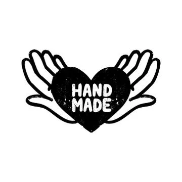 Hand made icon or logo. Vintage stamp icon with handmade lettering and hand Stock Illustration