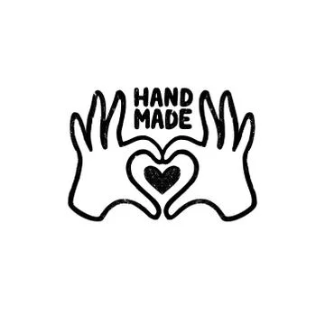 Hand made icon or logo. Vintage stamp icon with hands and heart image and Ilustración de archivo