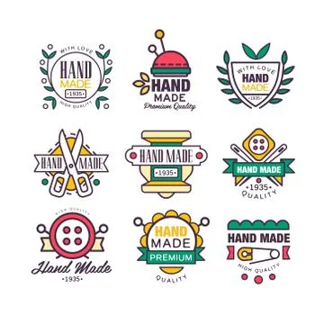 Hand made, knitting and tailor set of labels vector Illustrations Stock Illustration