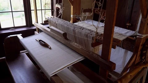 Hand-made loom. An old exhibit in the Museum. Stock Footage 123845231