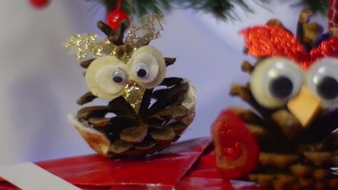 Hand Made Owls Made of Pine Cones Stun With Their Originality, Being Placed Stock Footage 72881893