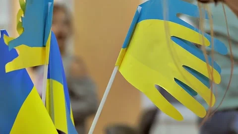 Hand-made paper flags of Ukraine Stock Footage 211822764