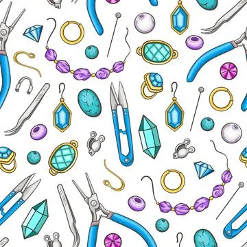 Hand made seamless pattern with tools and jewelry Stock Illustration
