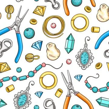 Hand made seamless pattern with tools and beads Illustrazione stock
