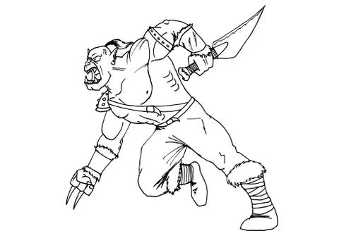 Hand-made sketch of a ogre to run in battle in black and white to be colored Stock-Illustration