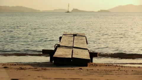 A hand-made small pier made of wood against the backdrop of the sea. Stock Footage 252749199