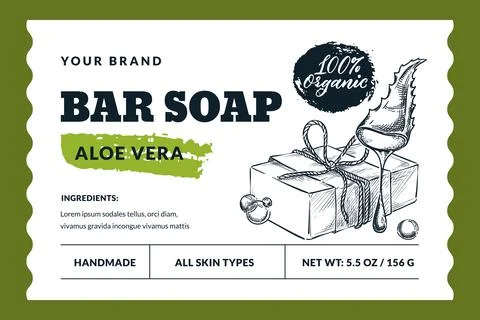 Hand made soap bar package label or sticker design. Vector hand drawn sketch Stock Illustration
