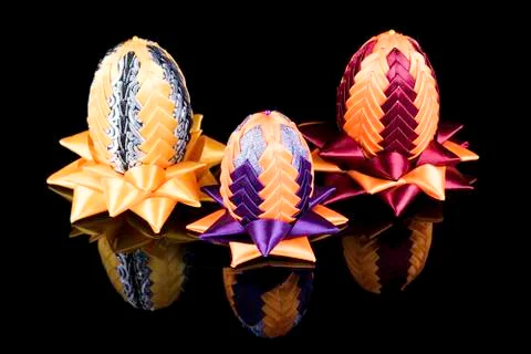 Hand made three Easter eggs kanzashi Stock Photos