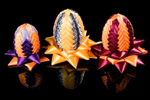 Hand made three Easter eggs kanzashi Stock Photos