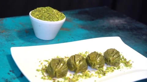 Hand-made Turkish baklava portion presentation Stock Footage 150085927