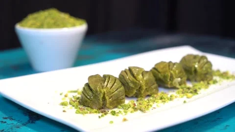 Hand-made Turkish baklava portion presentation Stock Footage 150086004