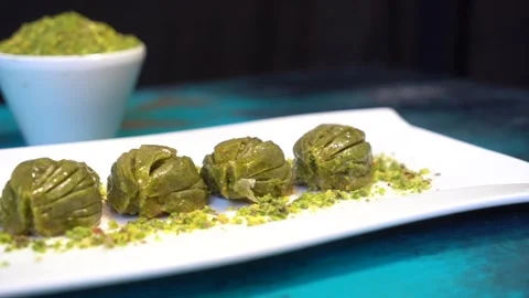 Hand-made Turkish baklava portion presentation Stock Footage 150086093