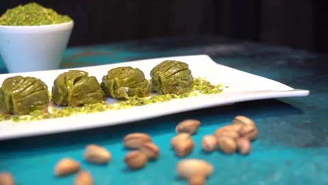 Hand-made Turkish baklava portion presentation Stock Footage 150086177