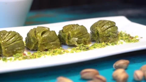 Hand-made Turkish baklava portion presentation Stock Footage 150086242
