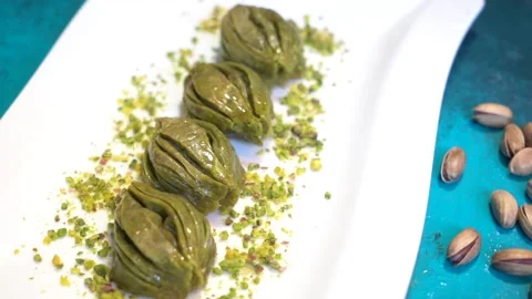 Hand-made Turkish baklava portion presentation Stock Footage 150086428