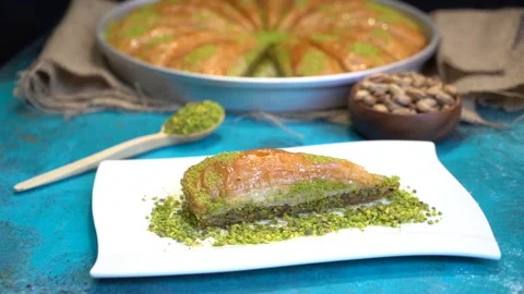 Hand-made Turkish baklava portion presentation Stock Footage 150086521