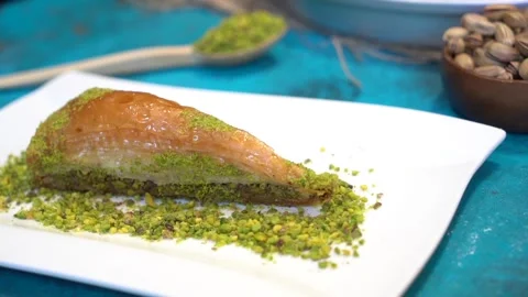 Hand-made Turkish baklava portion presentation Stock Footage 150086550